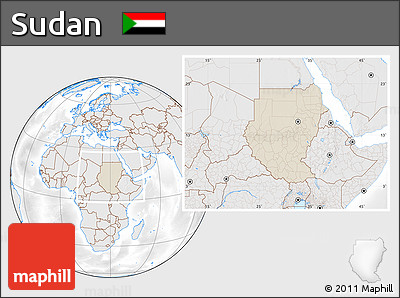 Shaded Relief Location Map of Sudan, lighten, desaturated