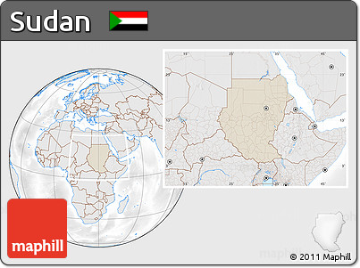 Shaded Relief Location Map of Sudan, lighten, desaturated