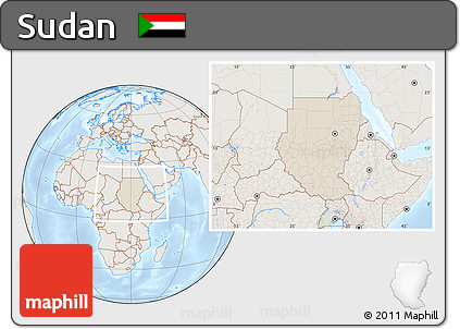 Shaded Relief Location Map of Sudan, lighten