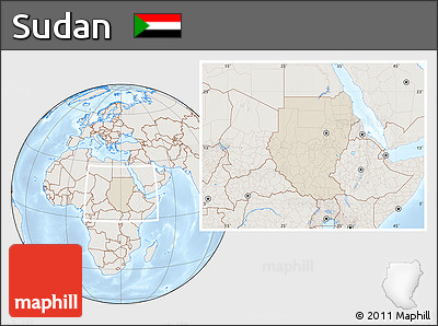 Shaded Relief Location Map of Sudan, lighten