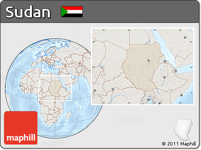 Shaded Relief Location Map of Sudan, lighten