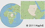 Shaded Relief Location Map of Sudan, savanna style outside