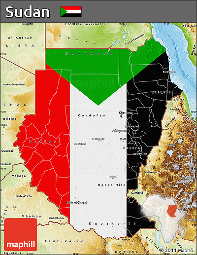 Flag Map of Sudan, physical outside, flag rotated