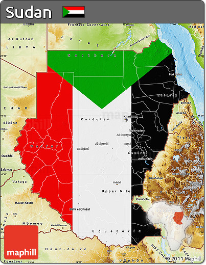Flag Map of Sudan, physical outside, flag rotated