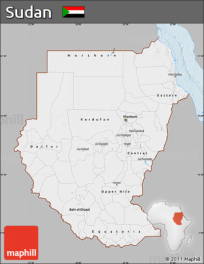 Gray Map of Sudan, single color outside