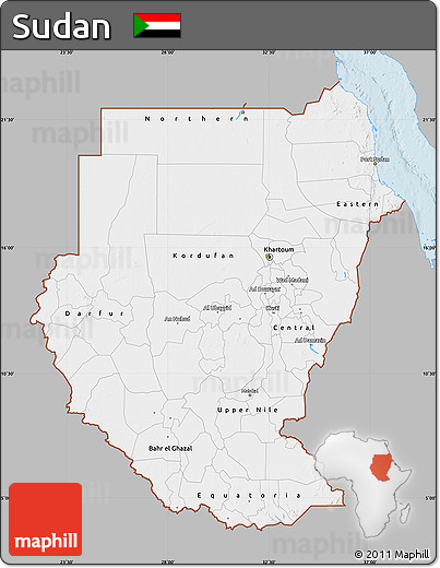 Gray Map of Sudan, single color outside