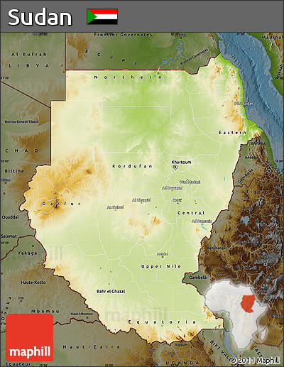 Physical Map of Sudan, darken