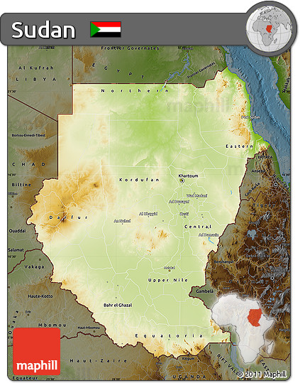 Physical Map of Sudan, darken