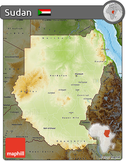 Physical Map of Sudan, darken, land only
