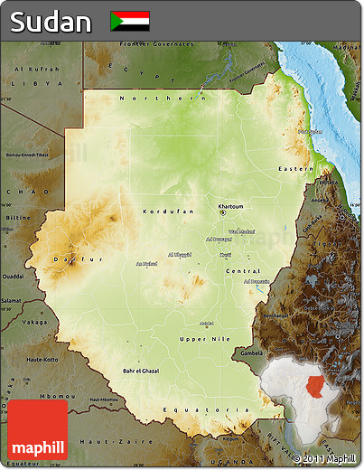 Physical Map of Sudan, darken, land only