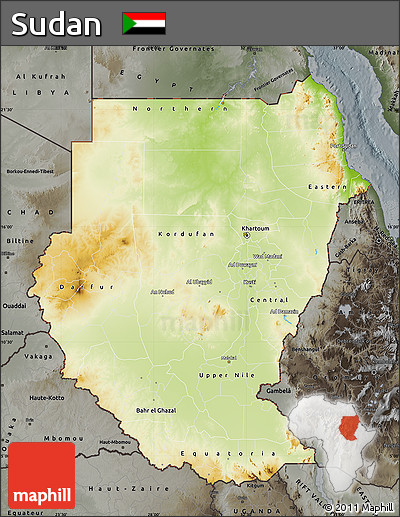 Physical Map of Sudan, darken, semi-desaturated