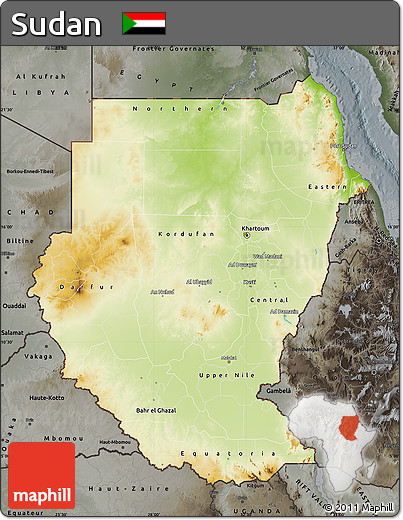 Physical Map of Sudan, darken, semi-desaturated