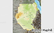 Physical Map of Sudan, darken, semi-desaturated, land only
