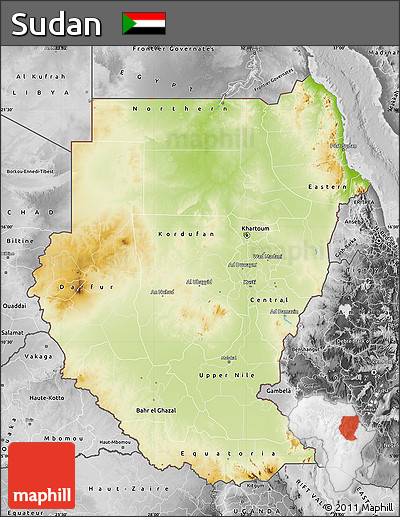 Physical Map of Sudan, desaturated