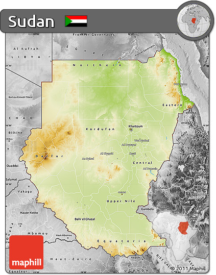 Physical Map of Sudan, desaturated