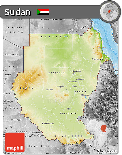 Physical Map of Sudan, desaturated, land only