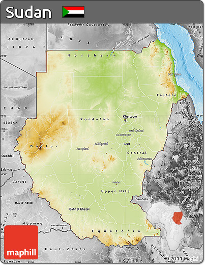 Physical Map of Sudan, desaturated, land only