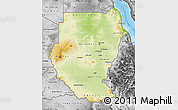 Physical Map of Sudan, desaturated, land only