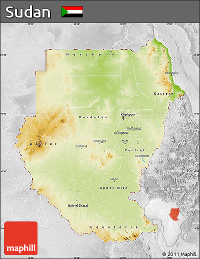 Physical Map of Sudan, lighten, desaturated