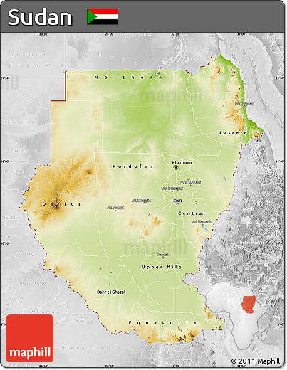 Physical Map of Sudan, lighten, desaturated