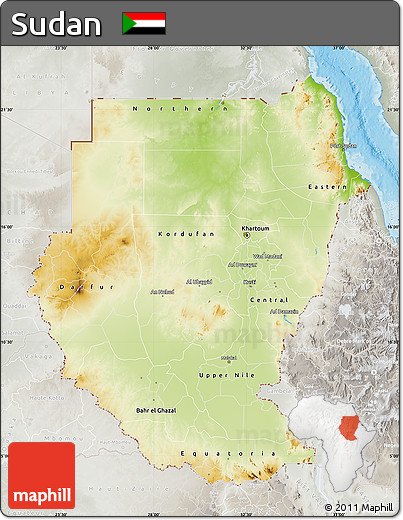 Physical Map of Sudan, lighten, semi-desaturated, land only
