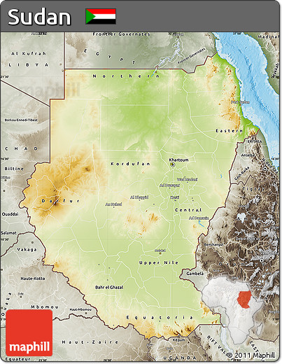 Physical Map of Sudan, semi-desaturated, land only
