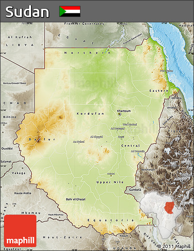 Physical Map of Sudan, semi-desaturated, land only