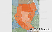 Political Shades Map of Sudan, semi-desaturated