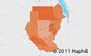 Political Shades Map of Sudan, single color outside, shaded relief sea