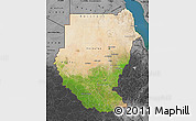 Satellite Map of Sudan, darken, desaturated, land only