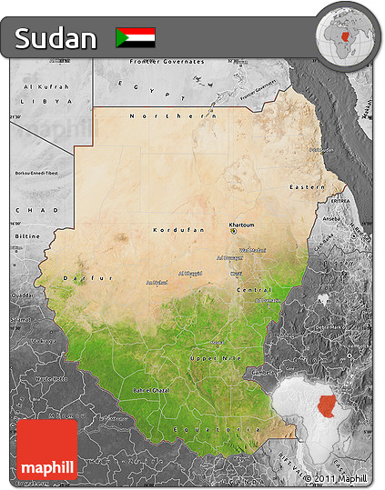 Satellite Map of Sudan, desaturated