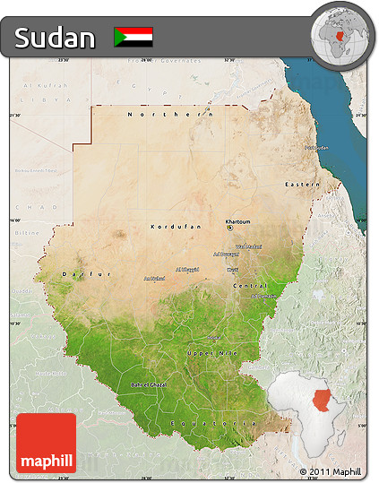 Satellite Map of Sudan, lighten, land only