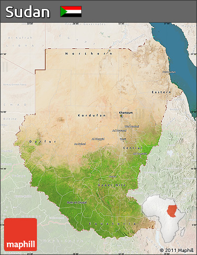 Satellite Map of Sudan, lighten, land only