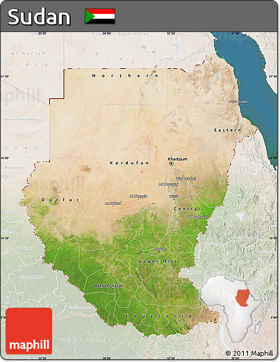 Satellite Map of Sudan, lighten, land only
