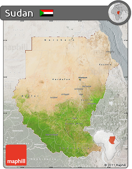 Satellite Map of Sudan, lighten, semi-desaturated