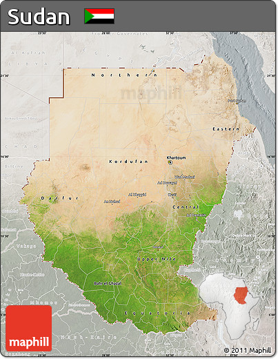 Satellite Map of Sudan, lighten, semi-desaturated