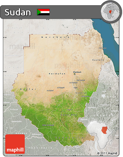 Satellite Map of Sudan, lighten, semi-desaturated, land only