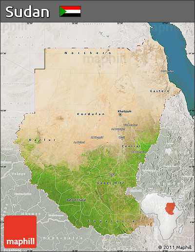 Satellite Map of Sudan, lighten, semi-desaturated, land only