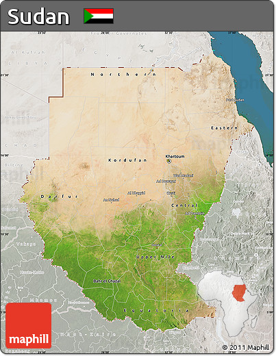 Satellite Map of Sudan, lighten, semi-desaturated, land only