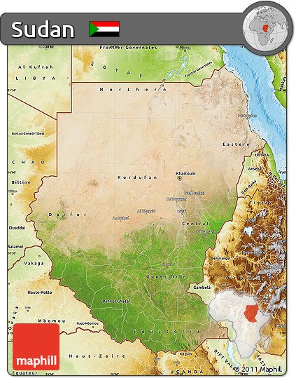 Satellite Map of Sudan, physical outside