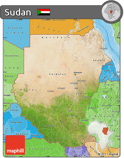 Satellite Map of Sudan, political shades outside