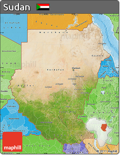 Satellite Map of Sudan, political shades outside