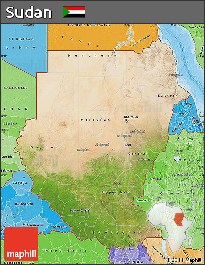 Satellite Map of Sudan, political shades outside