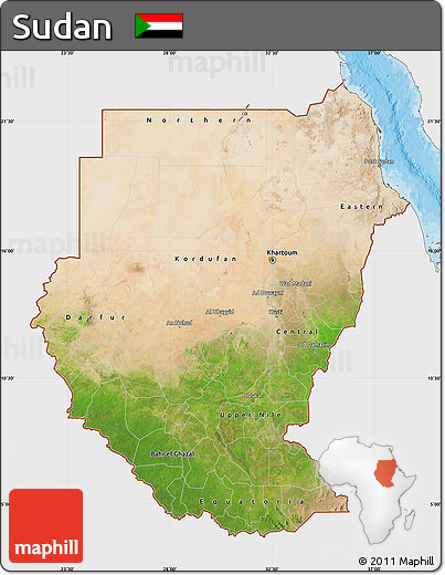 Satellite Map of Sudan, single color outside, bathymetry sea, shaded relief sea
