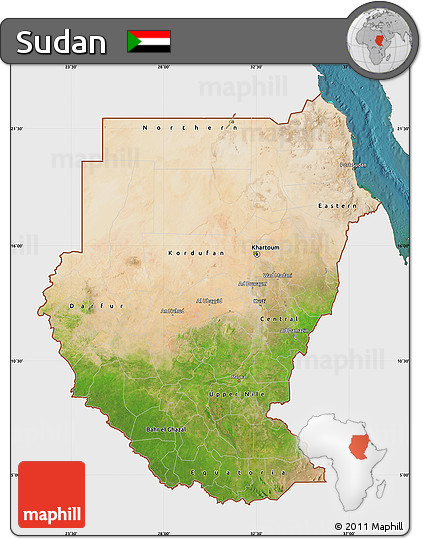 Satellite Map of Sudan, single color outside