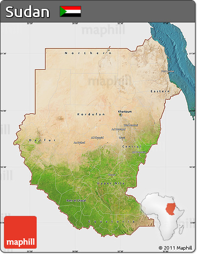 Satellite Map of Sudan, single color outside
