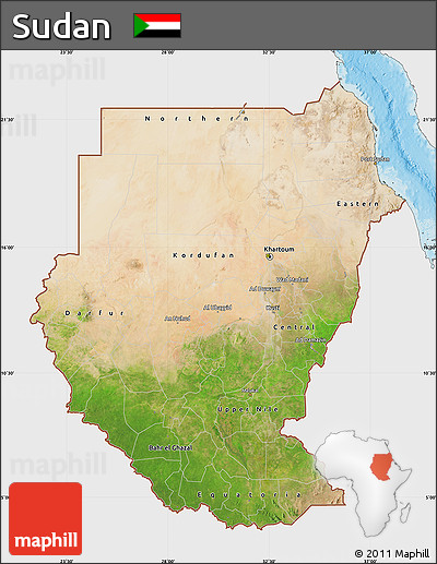 Satellite Map of Sudan, single color outside, shaded relief sea