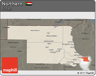 Shaded Relief 3D Map of Northern, darken