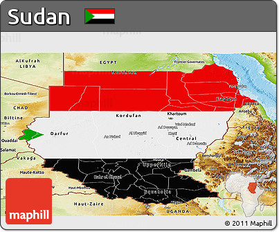 Flag Panoramic Map of Sudan, physical outside, flag centered