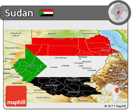 Flag Panoramic Map of Sudan, physical outside